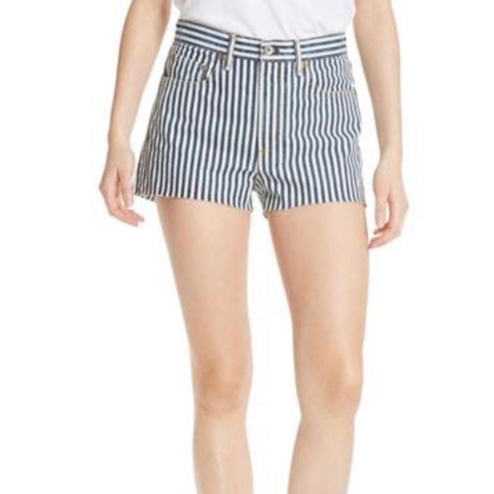 Rag & Bone Stripe High Rise Justine Denim Shorts